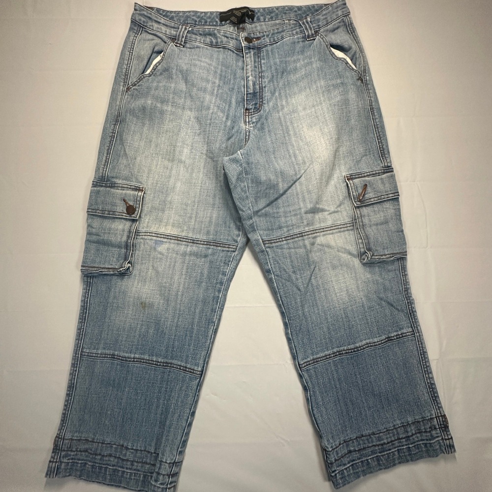 Venezia Womens Size 18 Light Wash Denim Cargo Cropped Jeans Utility Pants